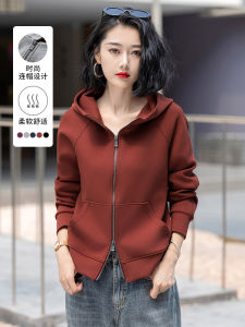 Ankela Red Autumn Winter Zipper Hoodie Womens Solid Color Slimming Trendy Large Size Space Cotton Sweatshirt Fashionable