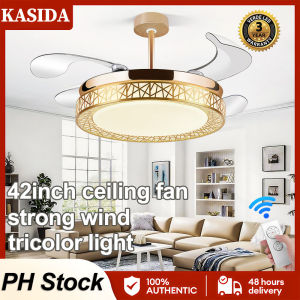 KASIDA 42inch ceiling fan with led light 3 colors lights 6 speed ceiling fan heavy duty ceiling fan light chandelier with fan dc motor silent ceiling lights with fan and remote control Invisible ceilings fan for living room dinning bedroom