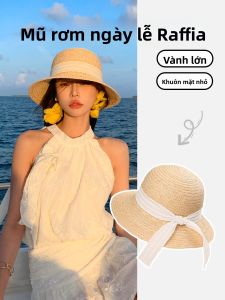 BILLI ZILLY | Mũ rơm phong cách Hepburn kiểu Pháp mới mùa hè che nắng ngoài trời bãi biển chống nắng cho nữ Mũ rơm tròn cổ điển mùa hè