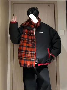 Red Double-Sided Wear down Cotton Jacket Mens Winter Short Style Cotton Coat New Year Battle Armor American Couple Cotton Padded