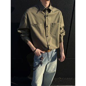 Spring Pure Color Heavyweight Long Sleeve Mens Casual Loose Couple Trendy Large Size Shirt Top Coat Polyester Fiber Square Collar Single Button