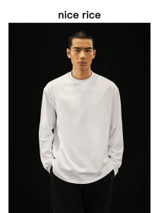 Nice Rice Good Rice R Series 240G Casual Cotton Long Sleeve round Neck T-Shirt Mens Fashion Urban Style All-Season Solid Color