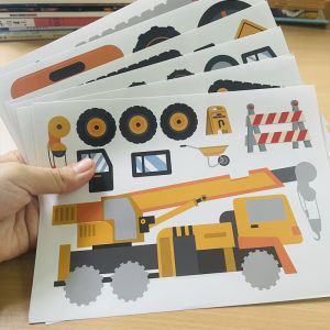 Large Size DIY Stickers for Children Boys Engineering Vehicle Construction Crane Excavator Puzzle Decals Cognitive Learning