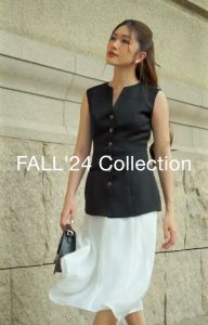 Vella Fashion - Set áo peplum không tay cổ V và chân váy midi dáng xòe VA24077 VV24078