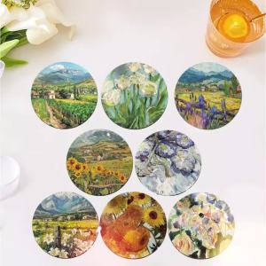 8-piece set of flower themed wooden coasters round and durable composite wooden coasters for desktop protection