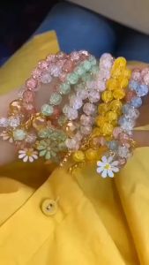 Denise Lovely Crystal Beads Daisy Charm Fortune Bracelet for Women Girls Wrist Chain Bangle Jewelry COD