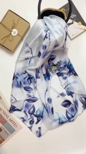 Khăn Choàng Quàng Cổ Lụa Cao Cấp Hoa Sen Sang Trọng - Chất Liệu Silk - Size:90x190cm - Mã KS004