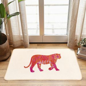 VIKAMA Pink Orange Tiger Bath Mat Soft Anti Slip Water Absorbent Abstract Animal Print Minimalist Bathroom Floor Home Decor