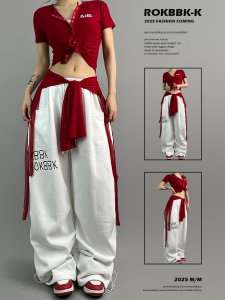 ROKBBK-K Street Style Hip Hop Casual Pants Womens Long Trousers for Dancing And Leisure Cotton Blend Loose Fit Straight Leg