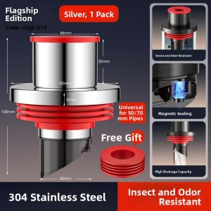 MONLEYTA | Kitchen Sink Drain Pipe Anti-Odor Sealing Ring Face Basin Drainage Pipeline Clogging Device Stainless Steel Manliata X0706123404