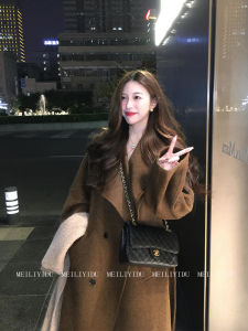 Mlyd/Customized Plus Size Fancy Brown Temperament Coat Female Winter K-style Loose Tied Long Woolen Coat
