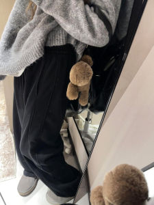 Black Casual Pants Womens Autumn Winter Fleece Wide Leg Loose Comfortable Slimming Feeling Sweatpants High Waist Elastic