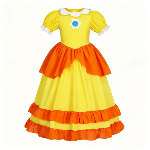 Daisy Costume Girl Yellow Layered Tulle Dress Kids Halloween Carnival Birthday Party Princess Gown 3 4 5 6 7 8 Years