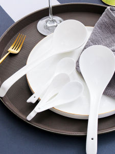 Bone China Pure White Large Soup Spoon Long Handle Dining Utensils Set of 4 Creative Serving Spoons Rice Spoon Soup Ladle