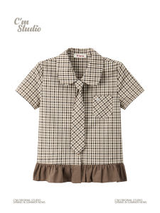 Áo Sơ Mi Kẻ Caro Dáng Ôm Tay Ngắn Cổ Bẻ Cho Nữ Áo Ngắn Áo Sơ Mi Cotton Phong Cách Hàn Quốc Áo Sơ Mi Thường Ngày Mùa Hè