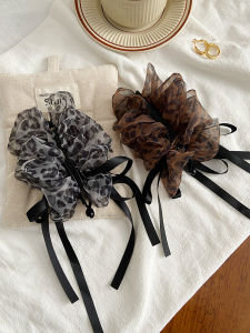 คลิปผมลายเสือดาวสไตล์ย้อนยุคหลายชั้น ผ้าตาข่าย โบว์ผีเสื้อ คลิปผมหางม้าสำหรับผู้หญิง ทรงครึ่งหัว คลิปจับผมแบบลำลอง