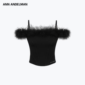 ANN ANDELMAN | Fringed Spliced One-shoulder Sleeveless High-end Slimming Waist Shaping Top