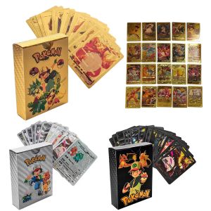 Bandai | 55Pcs Pokemon Gold Foil Cards Golden Letters English French German Game Card Metalicas Charizard Vmax Gx Series Gift