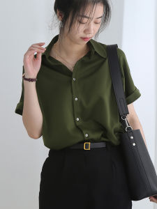 Áo Sơ Mi Nhung Xanh Cho Nữ Mùa Hè Thiết Kế Mới Retro Phong Cách Pháp Cao Cấp Tay Ngắn Công Sở Quần Áo Thông Thường