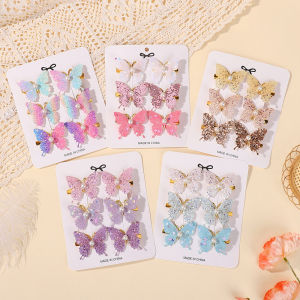 6Pcs Colorful Butterfly Hairpins Girl Hair Clips Barrettes Women Sweet Hair Ornament Rainbow Headwear Fashion Hair Accessories