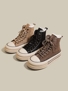 2023 Winter New Arrival Fleece-lined Heattech Canvas Shoes Thickened High-Top Shoes Womens Waterproof Ermian Shoes Casual Versatile Sneakers