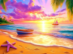 Huacan 5D DIY Diamond Painting Sunset Seaside Boat Diamond Embroidery Landscape New 2026 Decorative Paintings