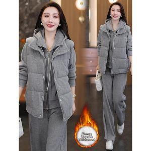 LIANGYILAILIN | Bộ Áo Khoác Hoodie Dày Phồng 3 Mảnh