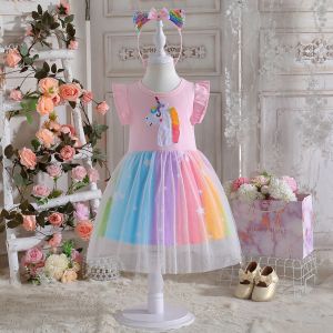 Girls dress cotton mesh rainbow pony tutu birthday gift 1 to 8 years old