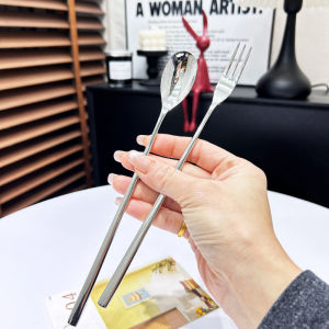 Elegant Long-Handled 18/10 Stainless Steel Fork Spoon Dessert Fruit Stirring Coffee Spoon Small Fork Quality Dining Utensils
