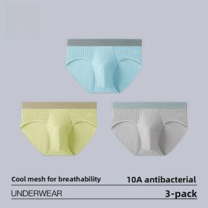 miiow | Mens Ice Silk Triangle Underwear Summer Thin Antibacterial Seamless Breathable Mesh Cool Large Size Shorts Quick Dry Nylon