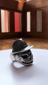 Pewterland Ringskull Pumpkinslots Cincin Tengkorak 3D Bahan Logam Timah Pria dan Wanita