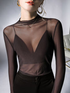Slim Fit Long Sleeve Base Shirt Inner Wear Mesh Top Thin Style High Collar T-Shirt Womens Autumn New Fashion Sun Protection Cover up