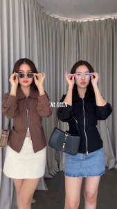 ALOHA Yoora Zipper Shirt 8513 | Atasan Kemeja Wanita Zipper Longsleeve - Kemeja Zipper Premium Look