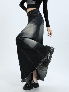 QIAOMIDUO | Ankle-Length Womens Denim Skirt High Waist Vintage Style Long Cotton Blend Skirt Spring 2024 New High Height Extended Half Body Skirt