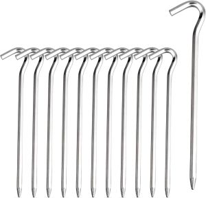 Tent Pegs Aluminium Tent Stakes Pegs with Hook 18CM Hexagon Rod Stakes Nail Spike Garden Stakes Camping Pegs for Pitching Campin