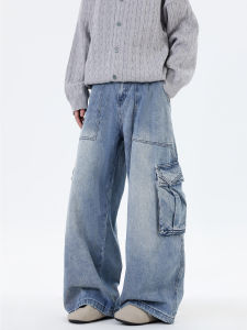 กางเกงยีนส์ทรงหลวมเอวกลางสำหรับผู้ชาย กางเกงขายาวทรงหลวม กระเป๋าข้างใหญ่ กางเกงยีนส์ทำงาน ทรงหลวม ฤดูใบไม้ร่วง แบรนด์ Cleanfit