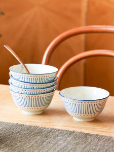 April Rice Bowl Ceramic Underglaze Dinnerware Small Eating Bowl High Aesthetic Value Personal Specialty Retro Style round Shape