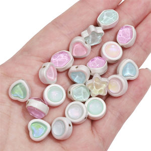 1pc Colorful Alloy Glass Double Side Bead Oval/Round/Star/Heart Shape Beads for DIY Necklace Bracelet Phone Chain Jewelry Making