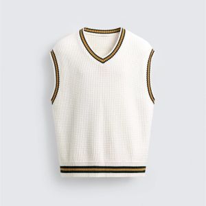 New Autumn Mens Casual Fashion Color Block Stripe V-Neck Sleeveless Knitted Vest Youth Urban Style Regular Fit Fashion