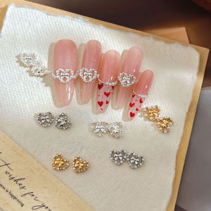5Pcs Heart Bowknot Alloy Nail Charms Inlaid Pearl Rhinestones Bow Love Shapes Nail Art Decorations Luxury Manicure Accessories 1