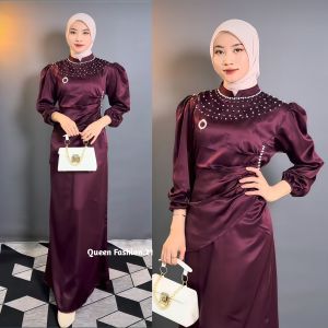 Vina Dress Satin Silk Premium Baju Wanita Kondangan Muslim Slim Body Fit Viral Lebaran Mewah Simpel Elegan