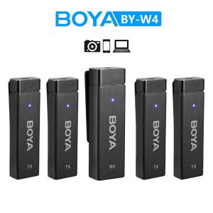 BOYA BY-W4 4-Channel Wireless Lavalier Microphone For Mobile Phone Camera Noise Cancelling And Receiving Microphone Video Recording Podcast YouTube Streaming