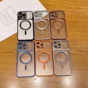 Luxury Plating Transparent Matte Magnetic Phone Case For iPhone 17 16 15 14 13 Pro Max For Magsafe Lens Protect Soft Back Cover