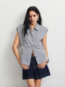 Vero Moda | Áo Blouse Không Tay Mới Hè Cotton Sọc và Thêu Cổ