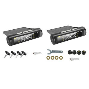 [UEB AUTO]Digital Car Tire Pressure Monitor Solar Power Tyre Pressure Monitoring System LCD Display Internal External Sensors USB Charging for Automobiles Parts