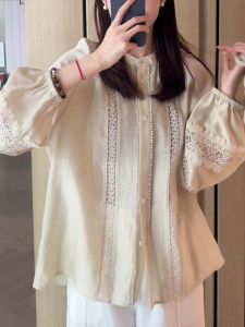 SHUAIYUE | Áo Sơ Mi Tay Chuông Phối Ren Vintage Dáng Rộng Thon Gọn Cho Nữ