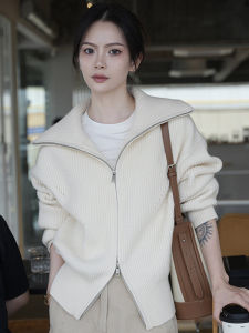 Shi Yilin Modern Fashion Double Zipper Wool Knit Open Cardigan for Women with Soft Slimming Design Ideal for Autumn and Winter