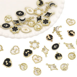 1pc/bag Alloy Gold Oval Diamond Heart Circle Pendant For DIY Handmate Jewelry Bracelet Necklace Accessories
