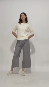 Blus Elegan MINEOLA Irene Solid Knit Putih Puff Sleeve