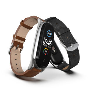 VUAERANG for Xiaomi Mi Band 3/4/5/6/7 Strap PU Microfiber Leather Metal Wristbands Accessories Bracelet